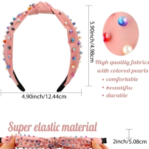 Mustard Knotted Multicolor Pearl Embellished Soft HeadBand - Picture 9 of 12